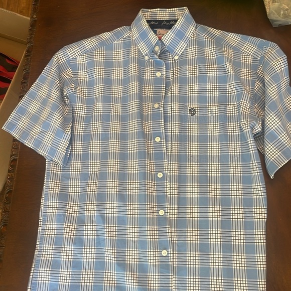 WRANGLER George Strait Men’s Blue White Plaid Short Sleeve Button Down Medium - Picture 7 of 7